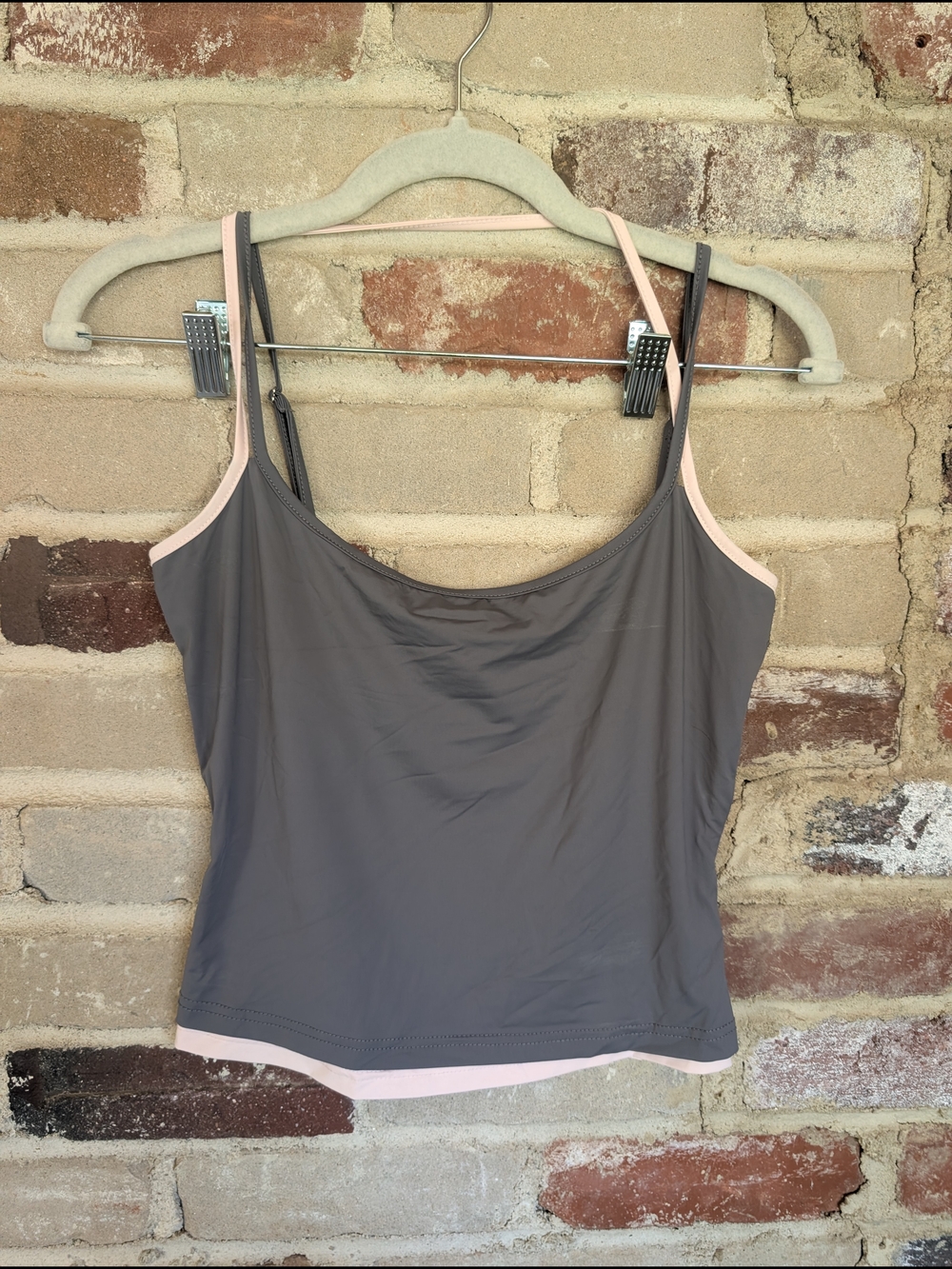 White Fox Boutique Gray Tank Top with Pink Trim